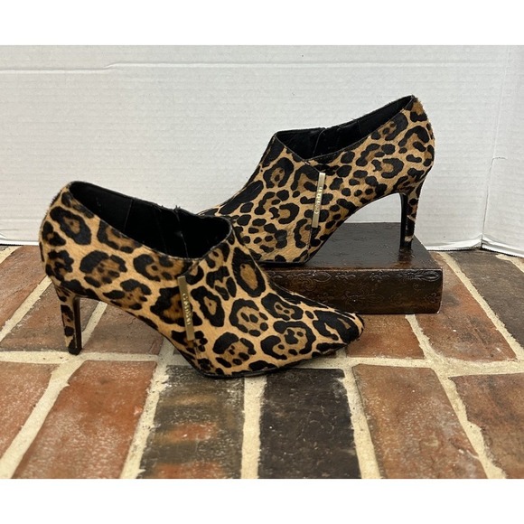 Calvin Klein Shoes - Calvin Klein Calflhair Leather Leopard Stiletto Heel Ankle Boots Women's‎ 10